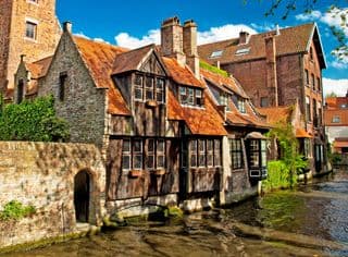 Historic Canal Houses in Bruges, Belgium