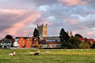 Grazing Sheep in Front of Tewkesbury Abbey