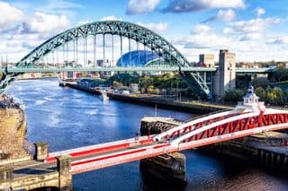 The iconic red and white Swing Bridge of the River Tyne