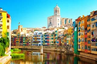 Colorful Buildings Along the River Onyar in Girona, Catalonia, Spain