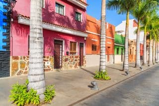 Vibrant Buildings Along Palm-Lined Street in Puerto de la Cruz