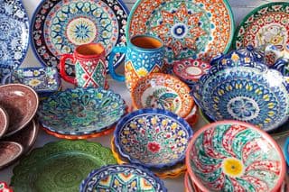 Vibrant Uzbek Ceramics Display