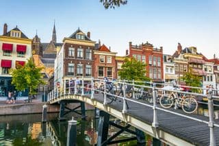 Bicycles Across the Leiden Bridge in Holland