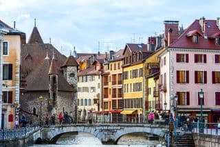Annecy Old Town Bridge Over River Thiou