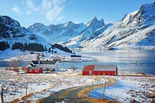 Snow-Kissed Lofoten Farmstead