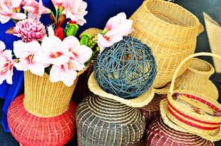 Vibrant Woven Vases and Basketry