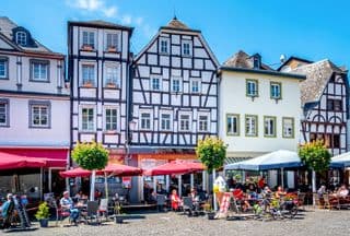 Lively Market Square in Linz am Rhein, Germany