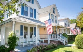 American Flags flutter above Historic Homes in Cape May