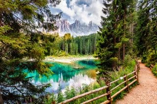 Lush Forest Surrounding the Crystal-clear Lago di Carezza