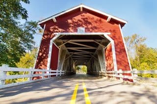 Red Shimanek Covered Bridge in Autumn