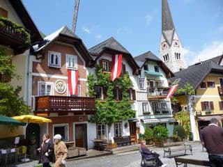 Traditional Austrian Market Square in Hallstatt