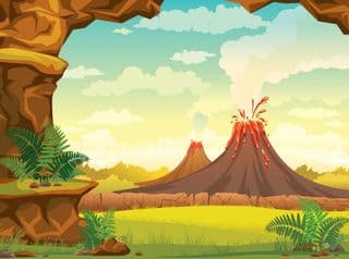 Volcanic Eruption in the Prehistoric World