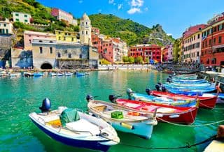 Colorful Boats in Vernazza Harbour, Cinque Terre, Italy