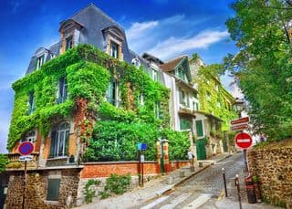 Ivy-covered Haussmannian Buildings in Montmartre, Paris