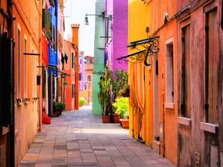 Vibrant Alley of Burano, Italy