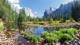 Yosemite Valley's Granite Monoliths Reflect in Merced River
