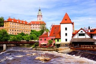 Cesky Krumlov Castle Tower Overlooking Vltava River