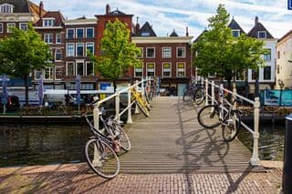 Bicycles Leaning Against a Bridge in Leiden, The Netherlands