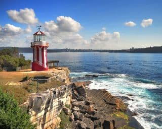 Red and White Lighthouse by the Sea