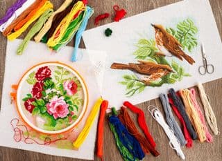 Embroidered Birds and Floral Design