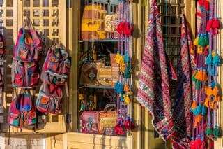 Colorful Persian Carpets Displayed in an Iranian Bazaar