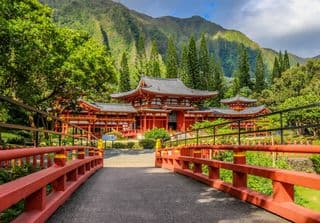 Byodo-In Temple amidst Hawaiian Mountains