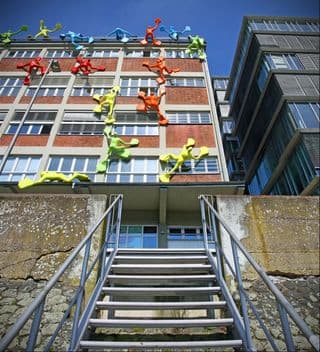 Colorful Frog Statues Climb Building in Düsseldorf