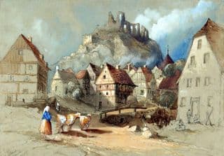 A Village Nestled at the Foot of an Ancient Castle Ruin