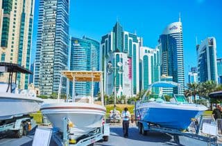 Speedboats Displayed in Doha's Vibrant Marina