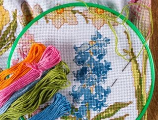 Bluebell Cross Stitch in Progress