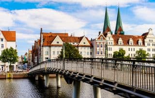 Bridge Over the Trave River in Lübeck, Germany