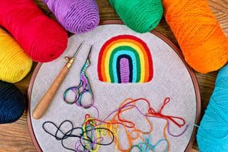Handcrafted Rainbow Embroidery in Progress