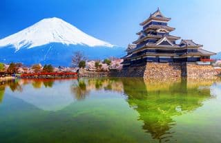 Matsumoto Castle and Mount Fuji in Spring