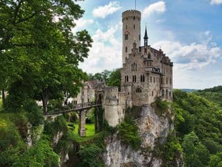 Lichtenstein Castle perched atop the rocky cliffs