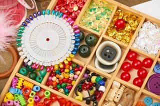 Craft Box Filled with Beads and Buttons