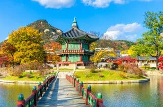Traditional Pavilion amidst Autumn Splendor at Gyeongbokgung Palace