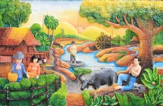 Thai Village Life Stone Carving