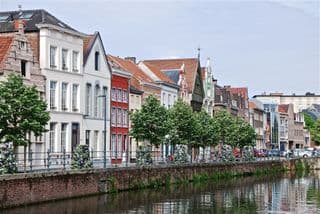 Historic Buildings Along the Leie River in Malines, Belgium