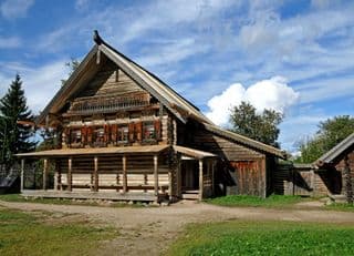 Traditional Russian Wooden House in Novgorod