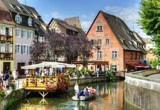 Colorful Half-Timbered Houses Along the Canal in Colmar, France