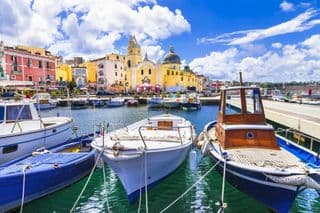 Boats in the Harbor of Procida Island, Campania, Italy