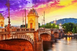 Sunset Over Legii Bridge in Prague