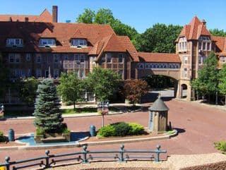 Tudor Revival Architecture in LI Railroad Station Square
