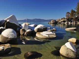 Snow-Capped Boulders in Lake Tahoe