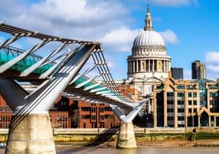 Modern Millennium Bridge in Front of St Paul's Cathedral