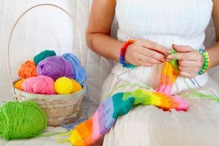 Colorful Yarn Basket and Rainbow Scarf