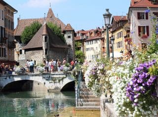 Annecy Old Town Bridge Over River Thiou