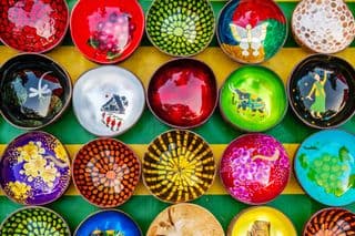 Vibrant Hand-Painted Souvenir Bowls of Luang Prabang