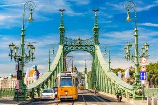 Liberty Bridge in Budapest Under Blue Skies
