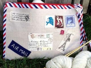 Vintage Airmail-Inspired Knitting Pouch